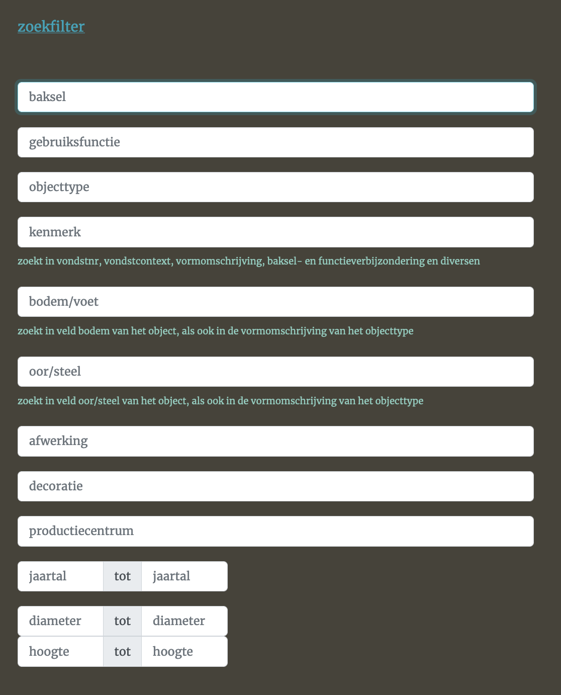 Schermafbeelding van de nieuwe zoekfuncties
